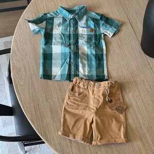 Plaid Teal Shirt and Tan Shorts Set